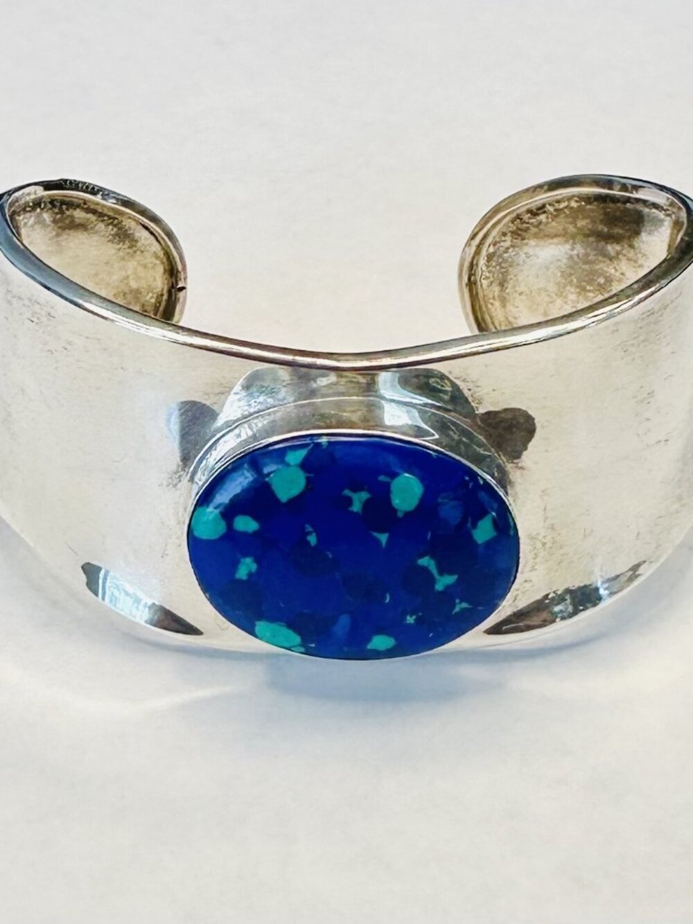 Vintage Sterling Silver Azurite Navajo Cuff Bracelet